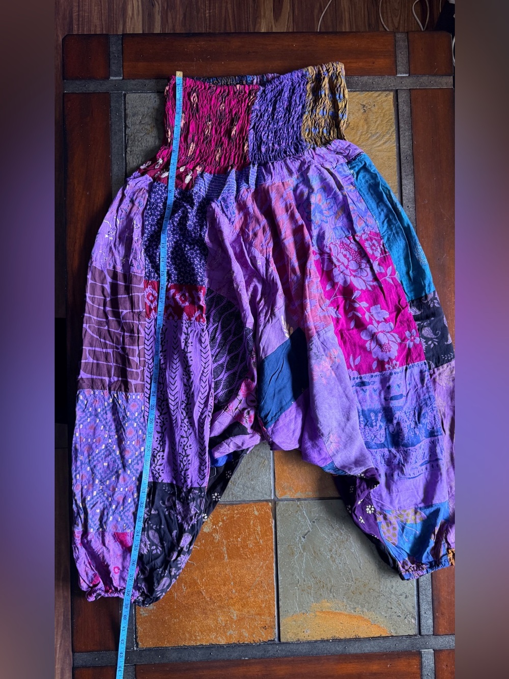 Patchwork one size fits most made in India drop bottom wide flare leg one piece